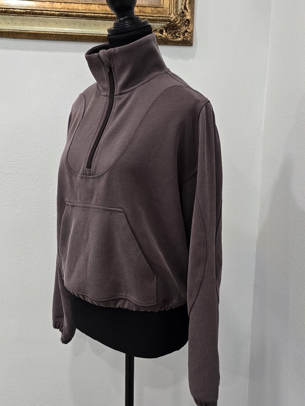 Lululemon Brushed Softstreme Ribbed Half Zip in Espresso, size 6. - Picture 6 of 13